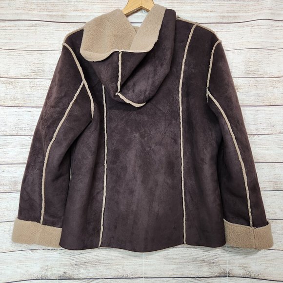 Vintage CARTE Women's Faux Suede Faux Wool Jacket Pockets Hoodie Size Large - Picture 11 of 16